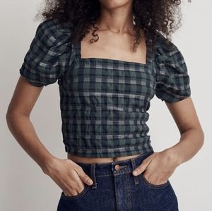Madewell Hopewell Puff-Sleeve Smocked Plaid Top